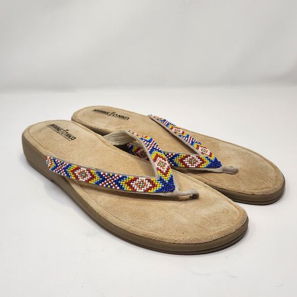 Minnetonka Shoes - Minnetonka Beaded Thong Toe Post Sandal Leather Suede Women Size 12 W Slip On